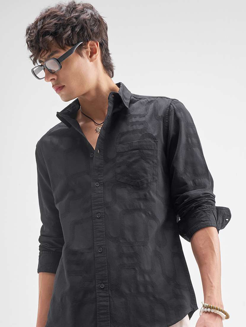 Men Self Design Long Sleeve Regular Fit Casual Shirt - 22504130 -  Standard Image - 2
