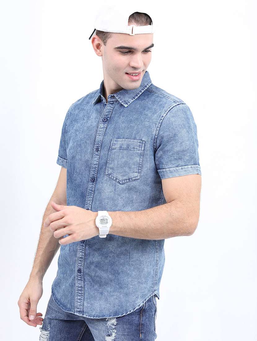men faded short sleeve slim fit casual shirt - 22504148 -  Standard Image - 2