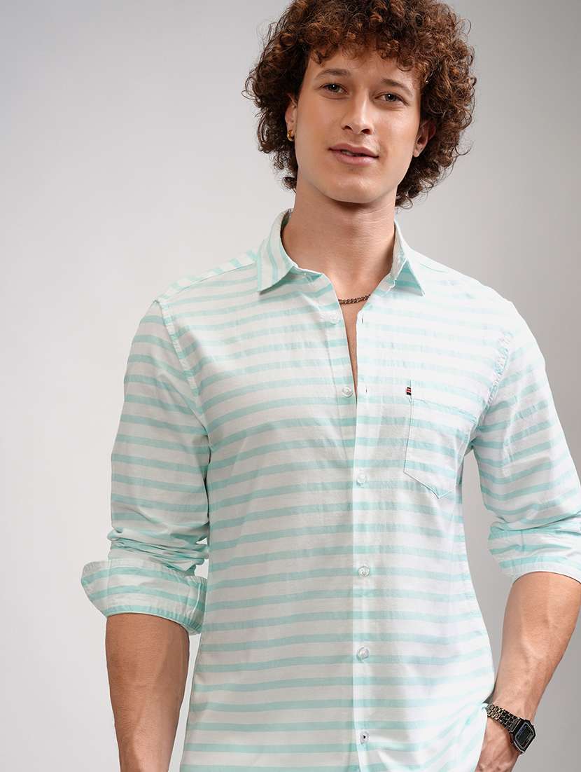 men striped long sleeve regular fit casual shirt