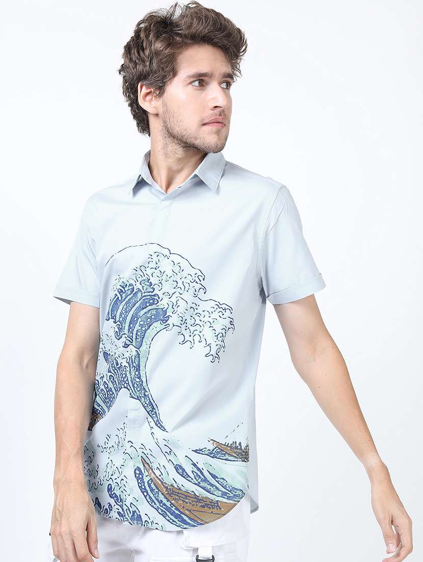 men printed short sleeve slim fit casual shirt - 22504196 -  Standard Image - 2