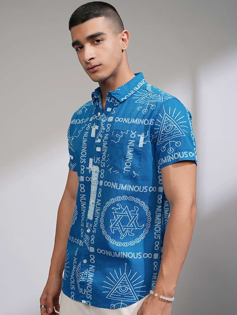 men printed short sleeve slim fit casual shirt - 22504215 -  Standard Image - 2