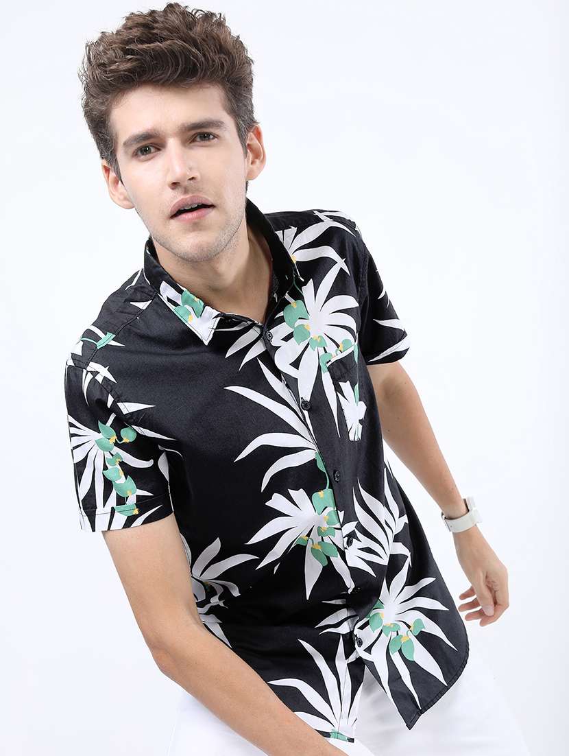 men printed short sleeve slim fit casual shirt - 22504216 -  Standard Image - 2