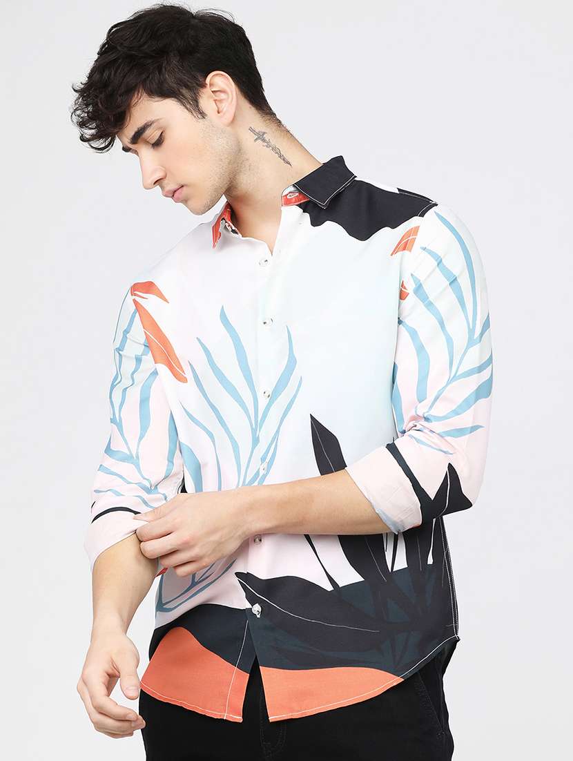 men printed long sleeve regular fit casual shirt