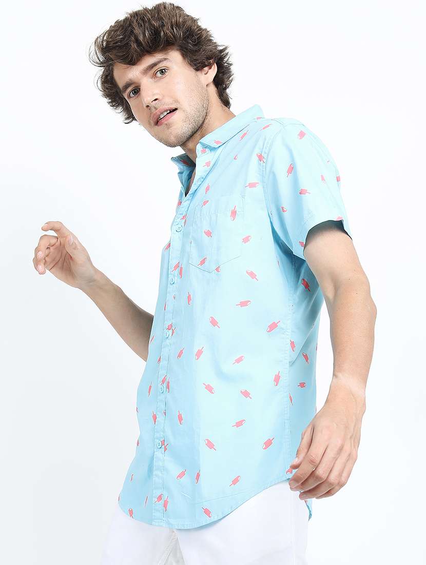 men printed short sleeve slim fit casual shirt - 22504293 -  Standard Image - 2