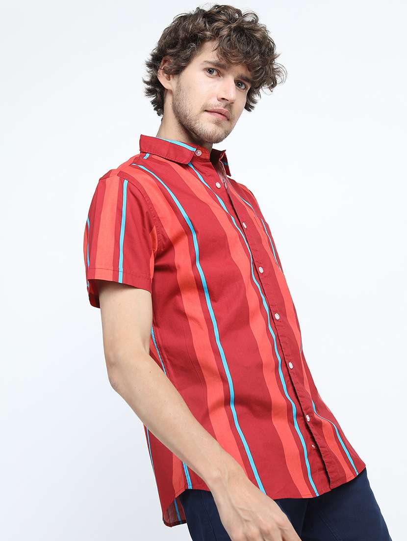 men striped short sleeve regular fit casual shirt - 22504301 -  Standard Image - 2