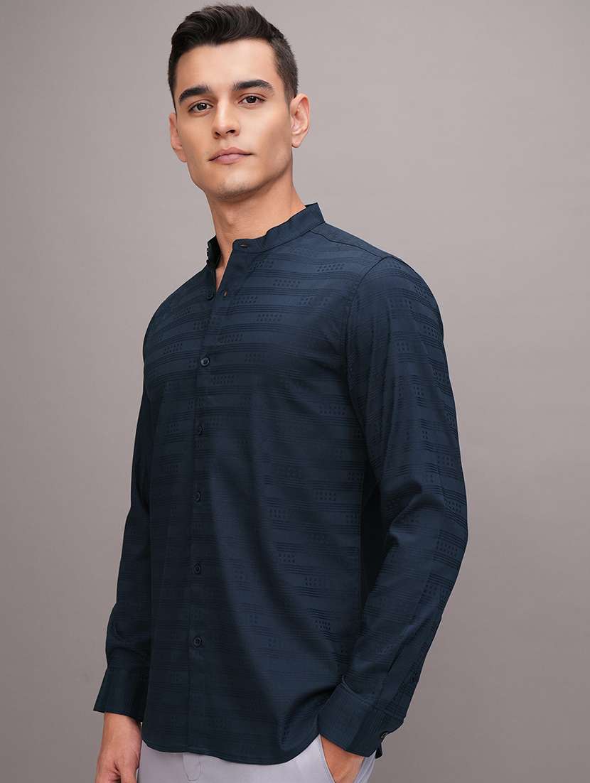 men self design long sleeve slim fit casual shirt - 22504352 -  Standard Image - 2