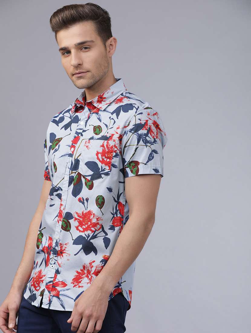 men printed short sleeve slim fit casual shirt - 22504501 -  Standard Image - 2