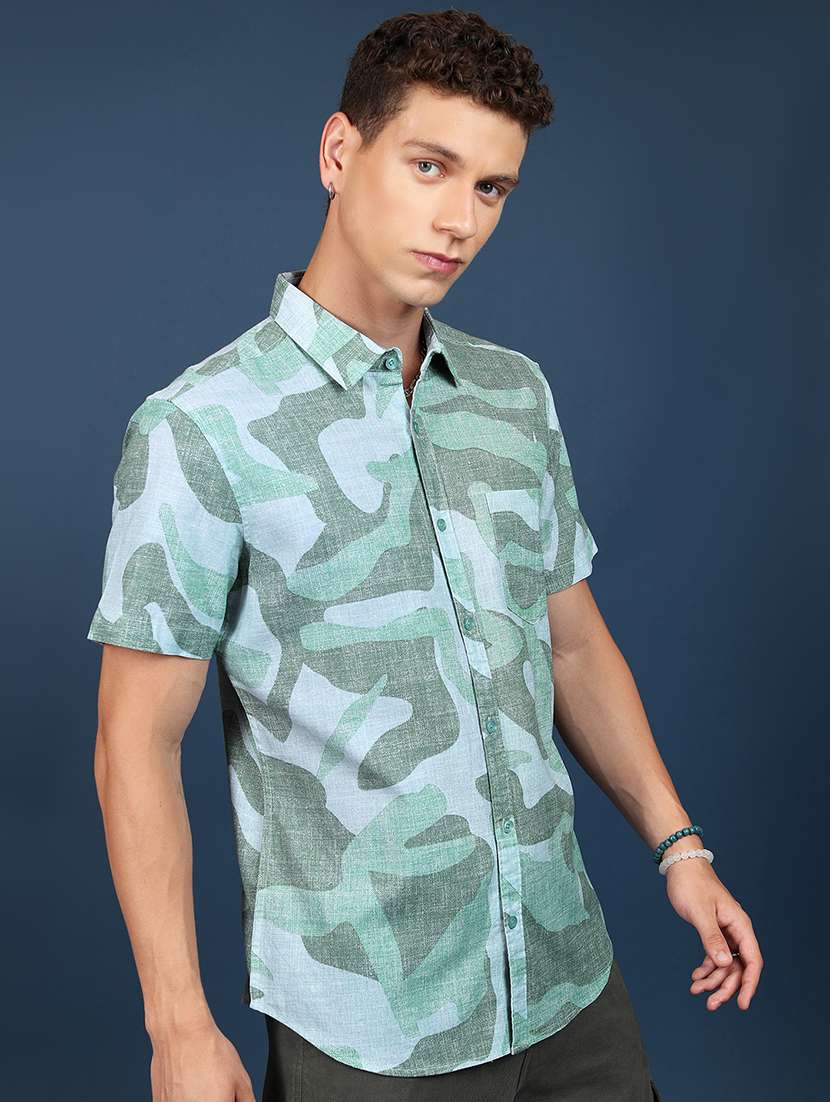 men printed short sleeve slim fit casual shirt - 22504525 -  Standard Image - 2