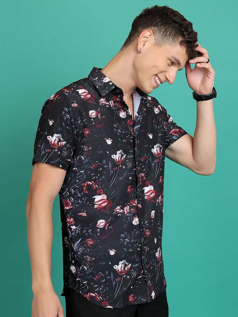 men printed short sleeve slim fit casual shirt - 22504527 -  Standard Image - 2