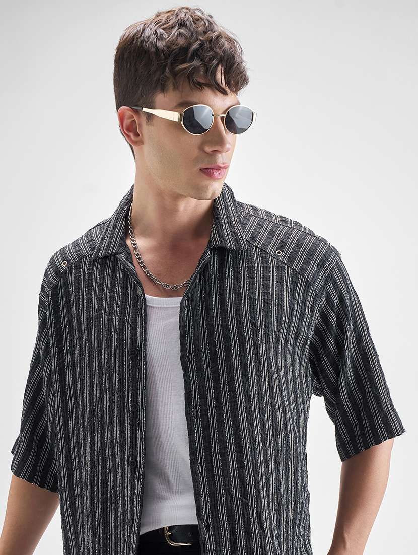 men textured short sleeve oversized casual shirt