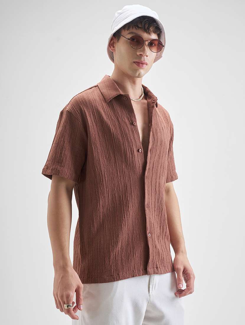 Men Textured Short Sleeve Regular Fit Casual Shirt - 22504558 -  Standard Image - 2
