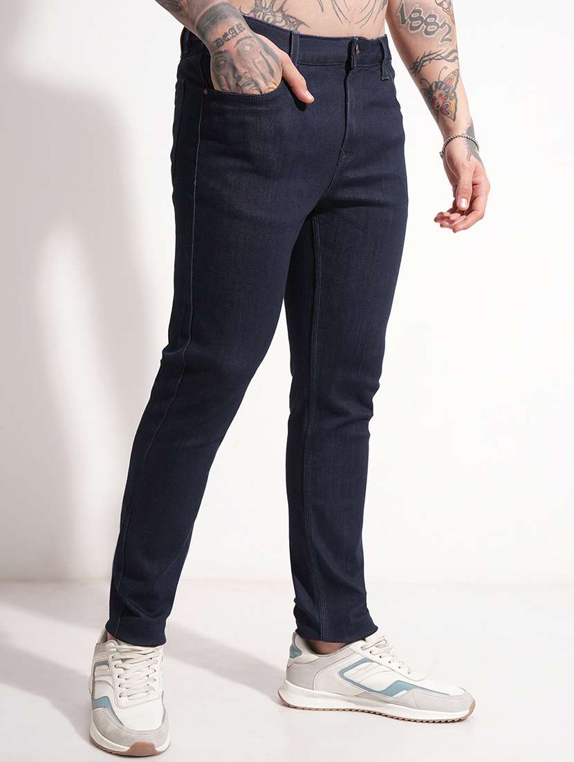 men plain mid rise full length slim fit jeans - 22504597 -  Standard Image - 2
