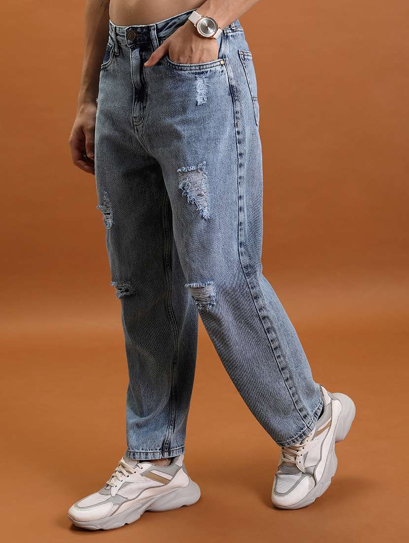 men distress mid rise full length barrel jeans - 22504601 -  Standard Image - 2