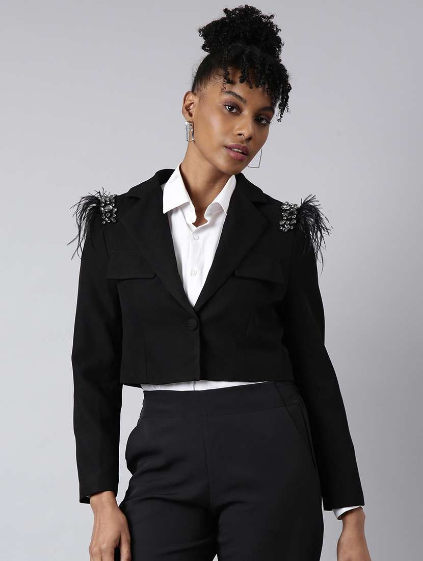 women embellished long sleeves single breasted crop blazer - 22504735 -  Standard Image - 2