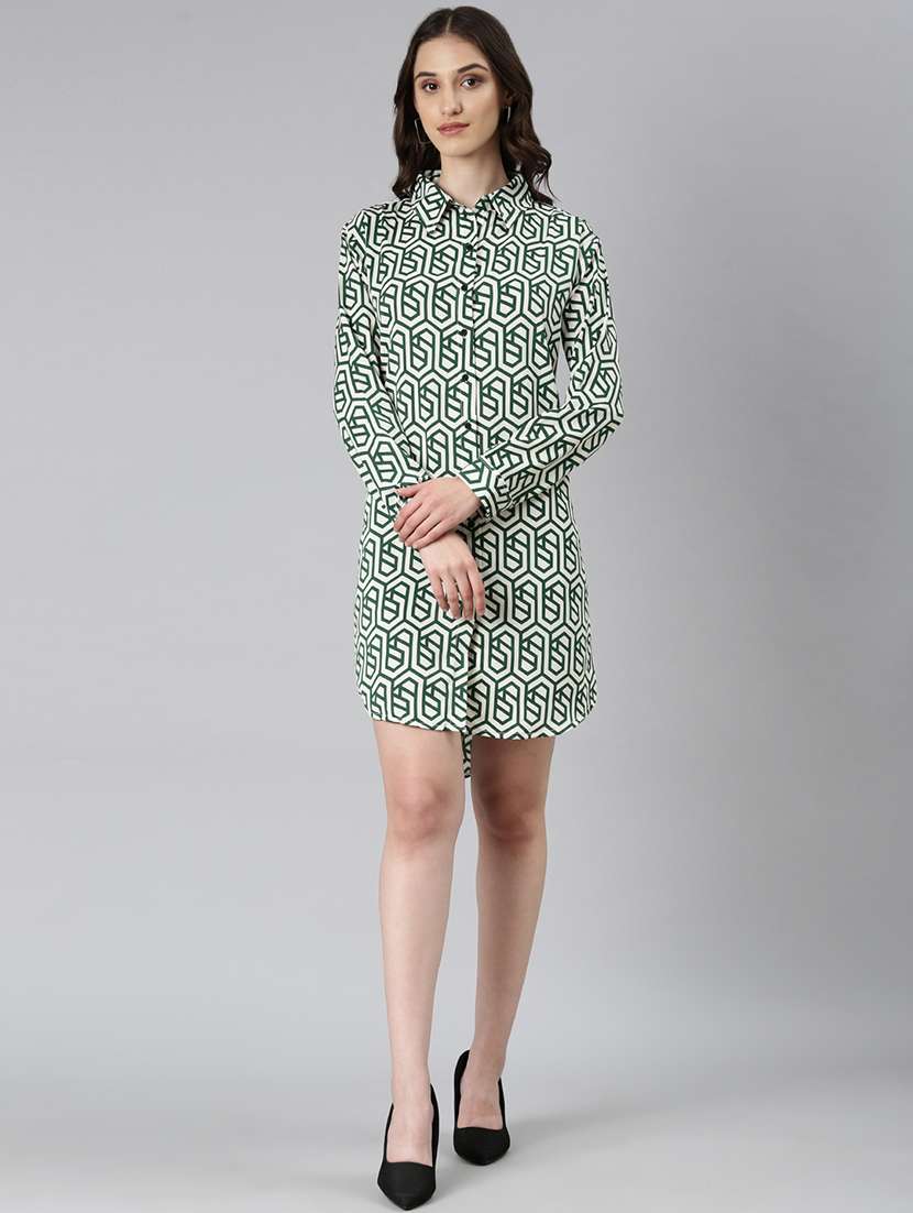 Women Printed Long Sleeves Shirt Dress - 22504760 -  Standard Image - 2