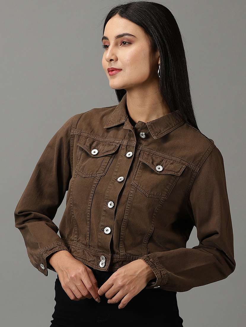 women solid long sleeves denim jacket - 22504780 -  Standard Image - 2