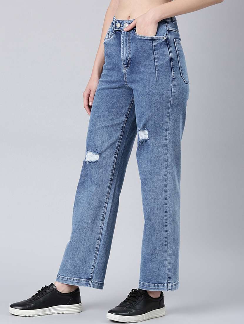 women distressed mid rise straight fit jeans - 22504802 -  Standard Image - 2