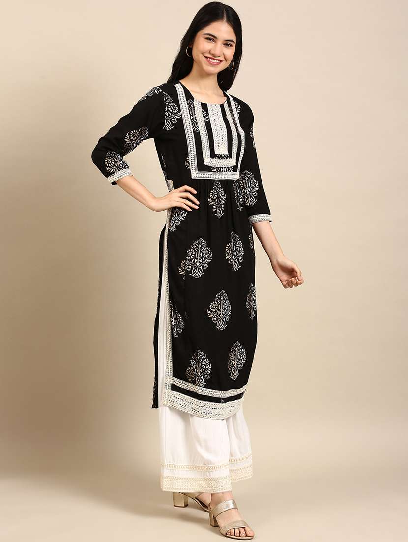 women printed round neck kurta and palazzo set - 22504832 -  Standard Image - 2