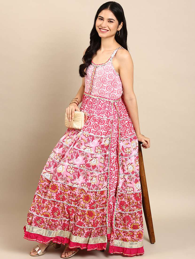 women printed shoulder strap kurta and sharara set