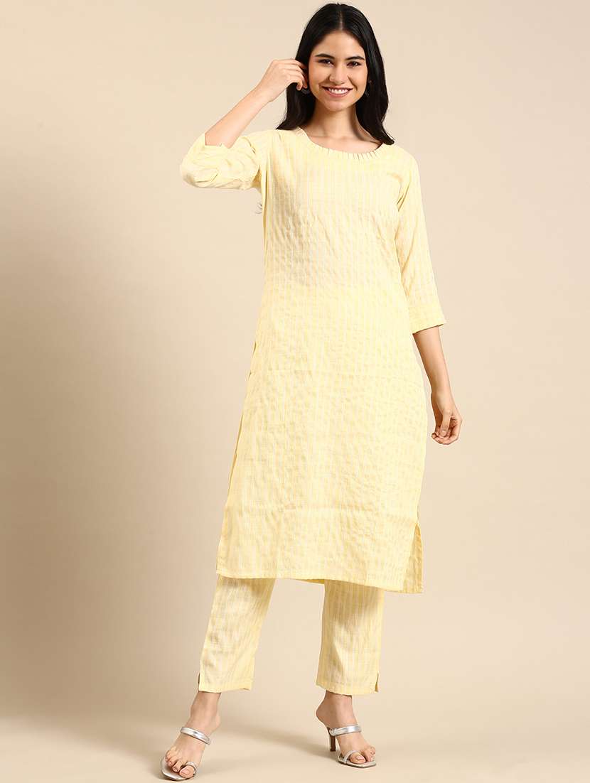 Women Self Design Three Quarter Sleeve Kurta Pant Set - 22504841 -  Standard Image - 2