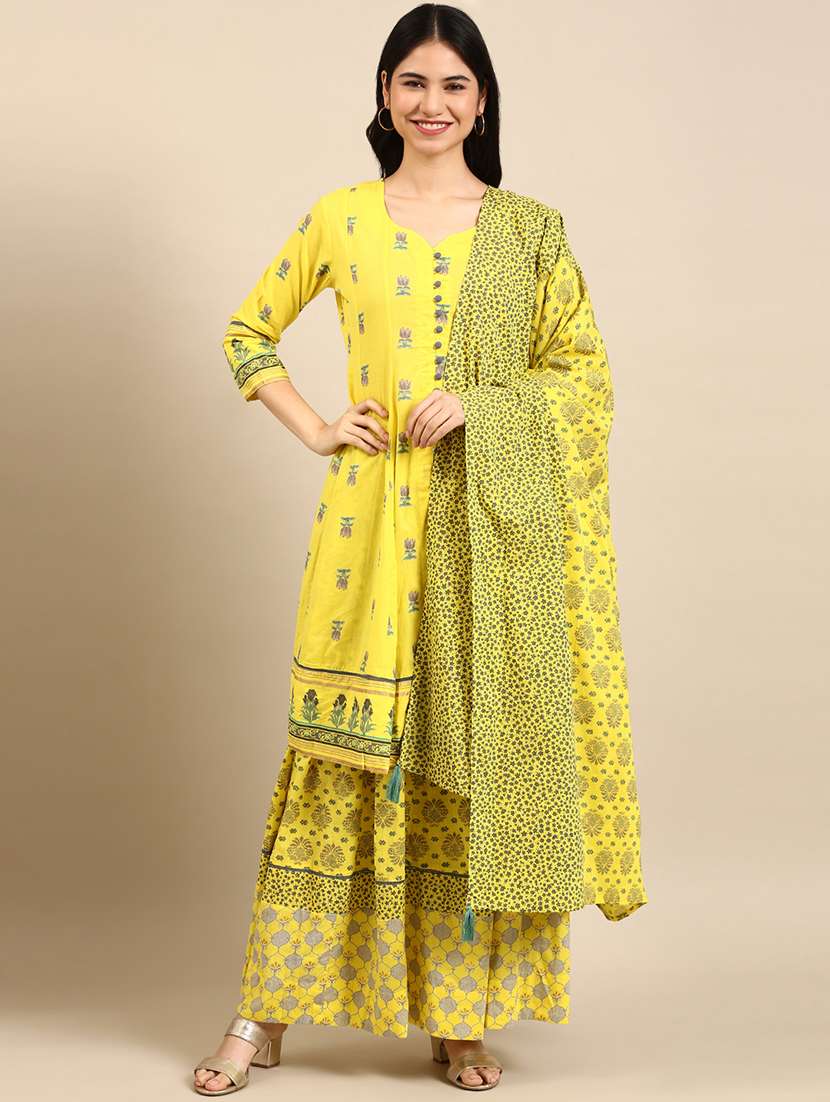 women printed sweetheart neck kurta and skirt set with dupatta - 22504848 -  Standard Image - 2