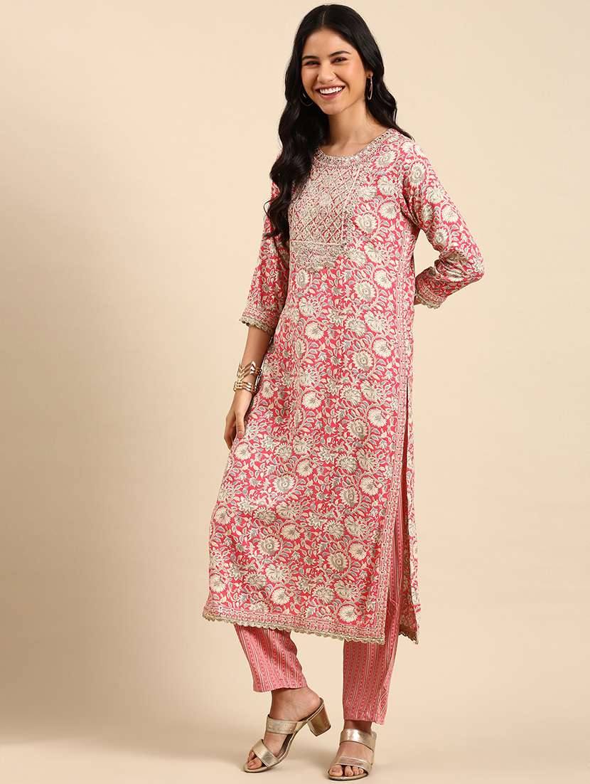 Women Printed Round Neck Kurta And Pant Set With Dupatta - 22504873 -  Standard Image - 2