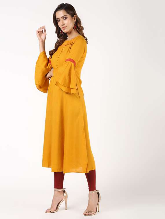 women solid bell sleeve flared kurta - 22504899 -  Standard Image - 2