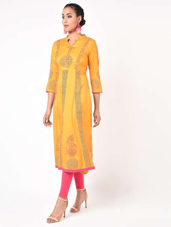 women printed three quarter sleeve anarkali kurta - 22504900 -  Standard Image - 2