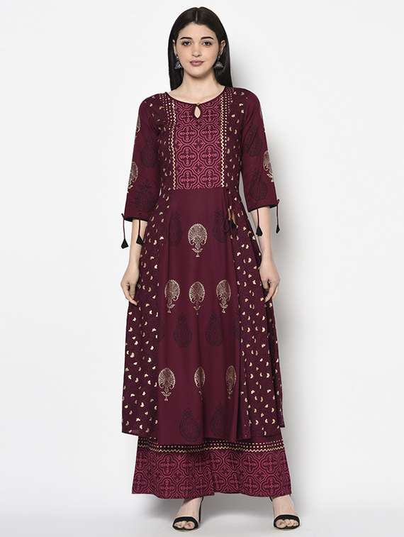 women printed three quarter sleeve anarkali kurta