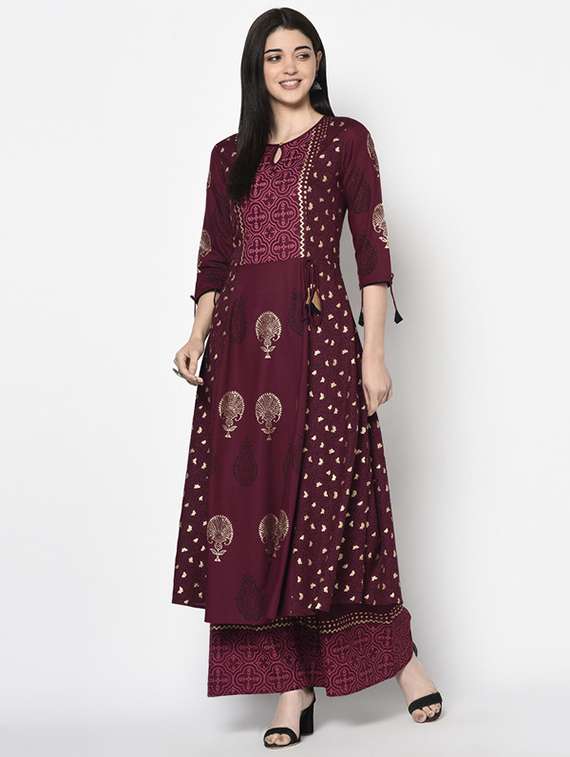 women printed three quarter sleeve anarkali kurta - 22504902 -  Standard Image - 2