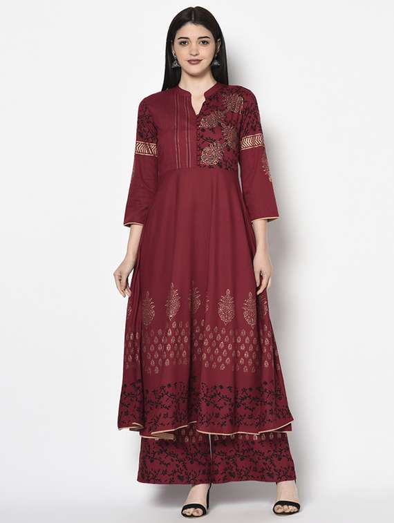 women printed three quarter sleeve anarkali kurta - 22504903 -  Standard Image - 2