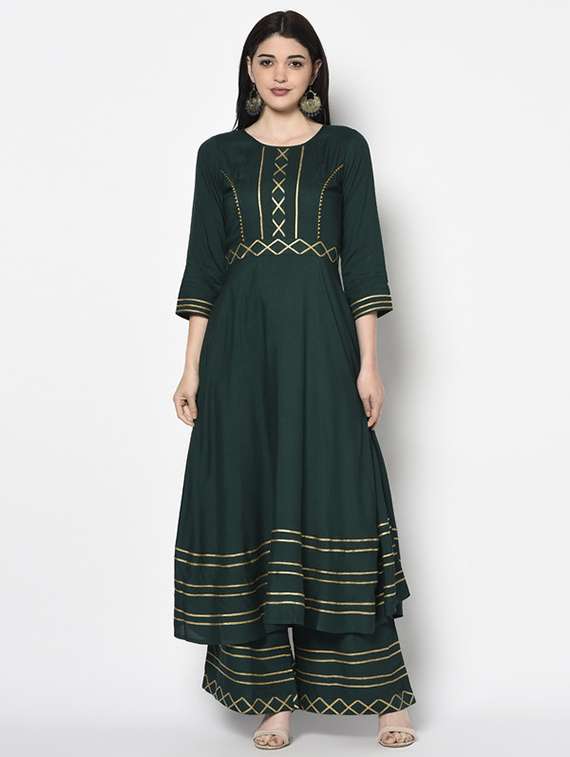 women gota work three quarter sleeve anarkali kurta - 22504905 -  Standard Image - 2