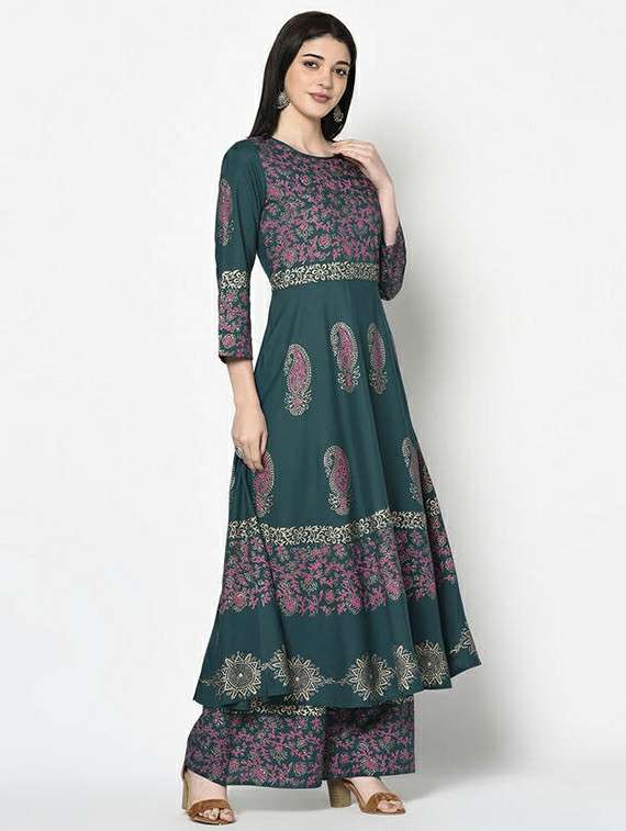 women printed three quarter sleeve anarkali kurta - 22504907 -  Standard Image - 2