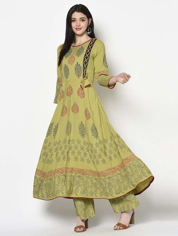 Women Printed Three Quarter Sleeve Kurta Palazzo Set - 22504912 -  Standard Image - 2