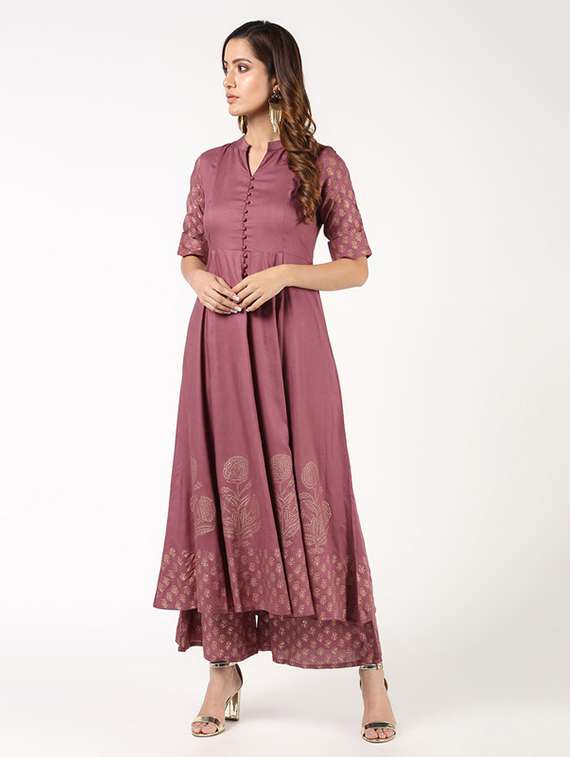 Women Printed Roll Up Sleeve Kurta Palazzo Set - 22504913 -  Standard Image - 2