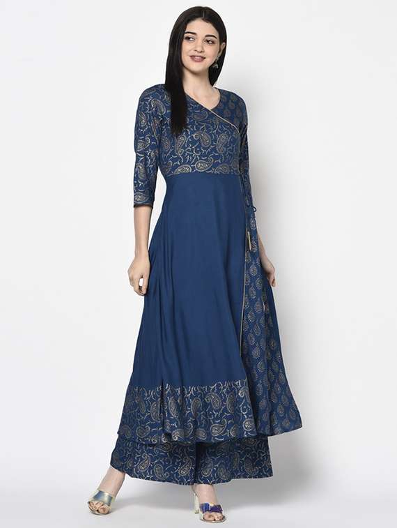 Women Printed Three Quarter Sleeve Kurta Palazzo Set - 22504916 -  Standard Image - 2