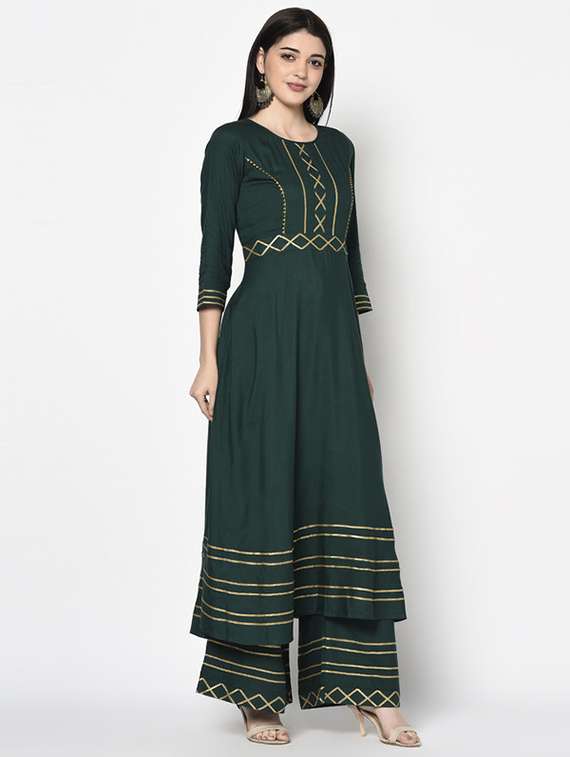 Women Gotta Work Three Quarter Sleeve Kurta Palazzo Set - 22504917 -  Standard Image - 2