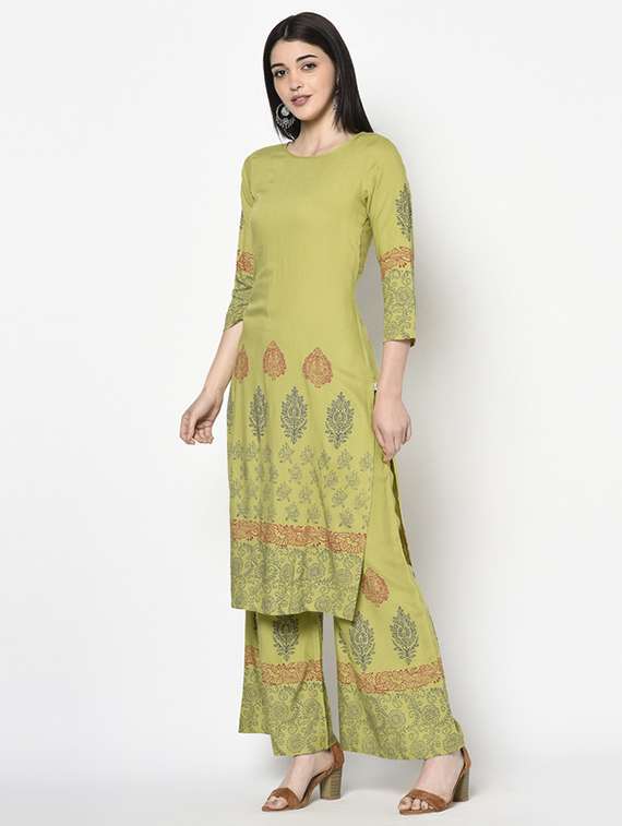 Women Printed Three Quarter Sleeve Kurta Palazzo Set - 22504920 -  Standard Image - 2