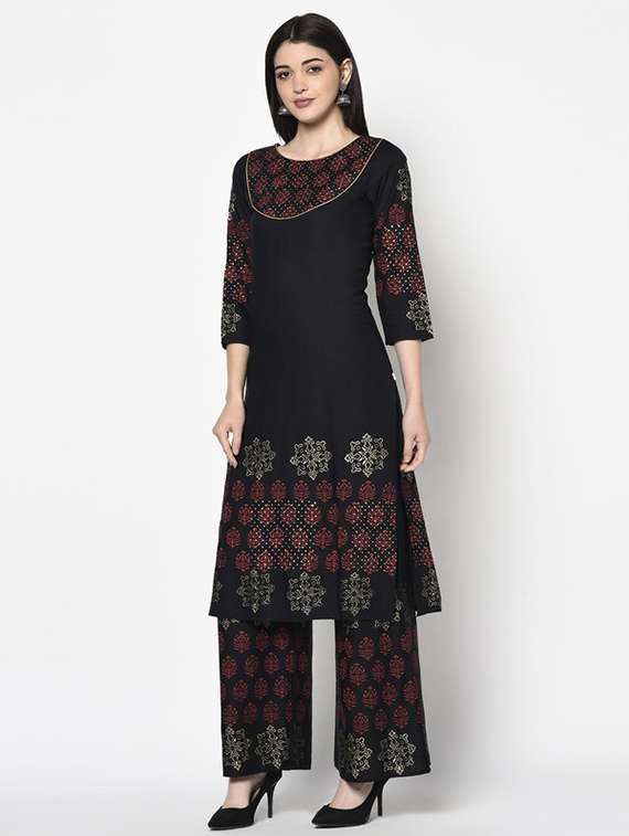 Women Printed Three Quarter Sleeve Kurta Palazzo Set - 22504921 -  Standard Image - 2