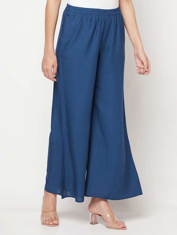 Women Solid Mid Rise Flared Palazzo - 22504926 -  Standard Image - 2