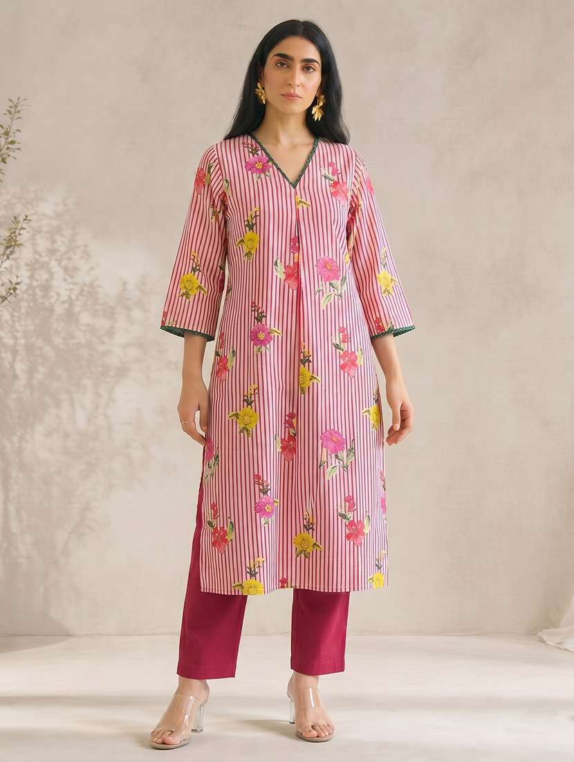 women printed three quarter sleeve a-line kurta