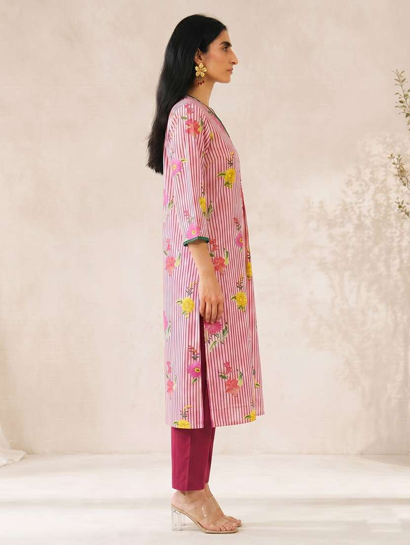 women printed three quarter sleeve a-line kurta - 22504945 -  Standard Image - 2