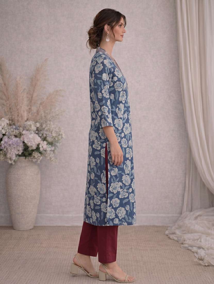 women floral three quarter sleeve a-line kurta - 22504947 -  Standard Image - 2