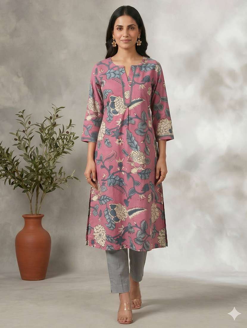 women floral three quarter sleeve a-line kurta