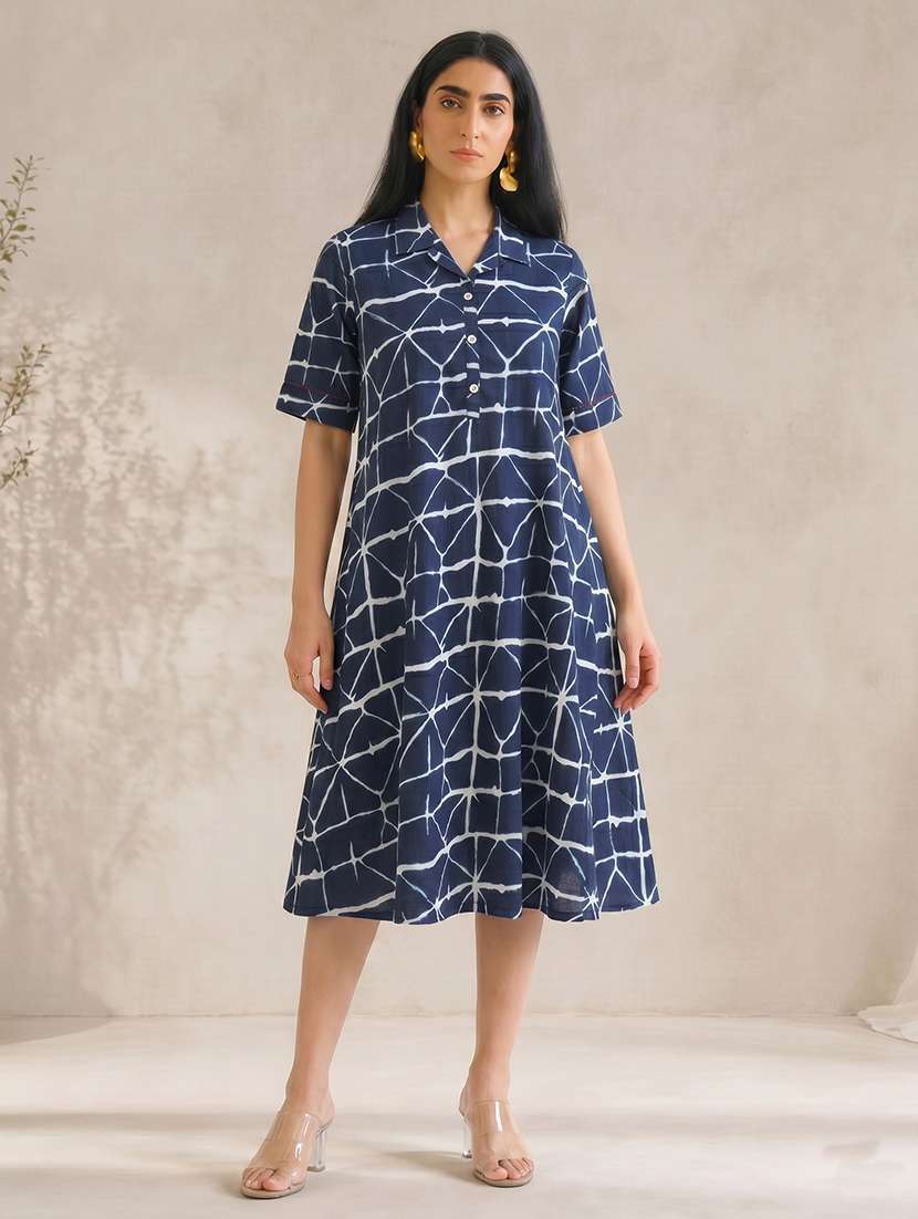 women printed collared a-line dress - 22504958 -  Standard Image - 2