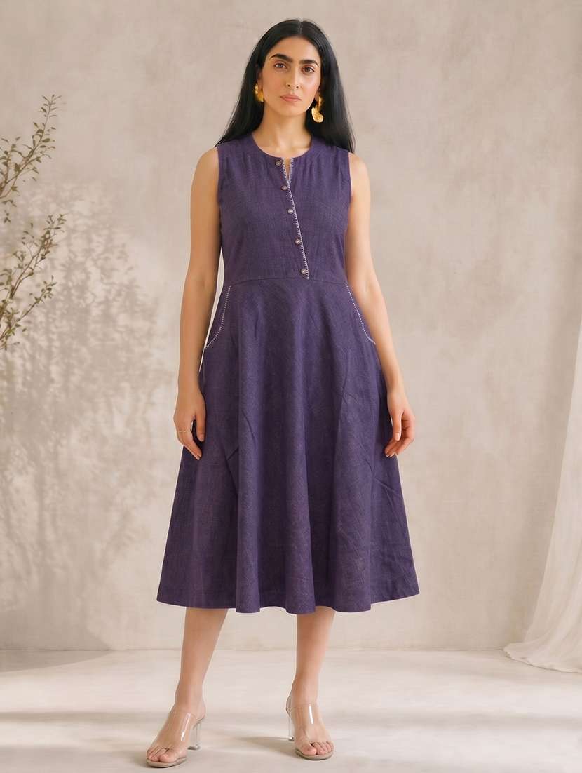 women solid sleeveless fit and flare dress - 22504960 -  Standard Image - 2