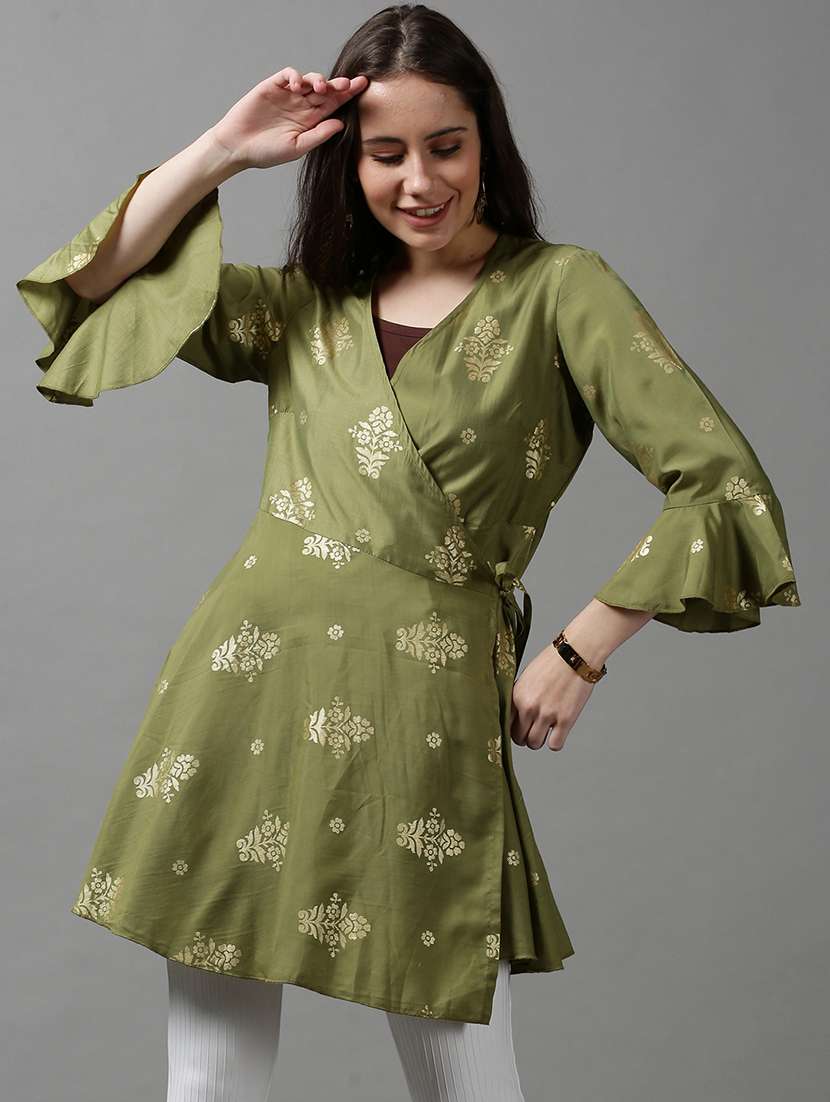 women printed bell sleeves wrap top - 22504977 -  Standard Image - 2