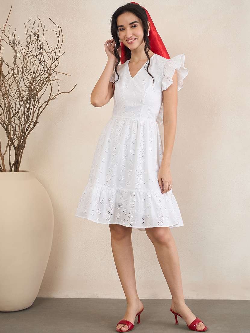 Women Self Design V Neck Backless Dress - 22504985 -  Standard Image - 2