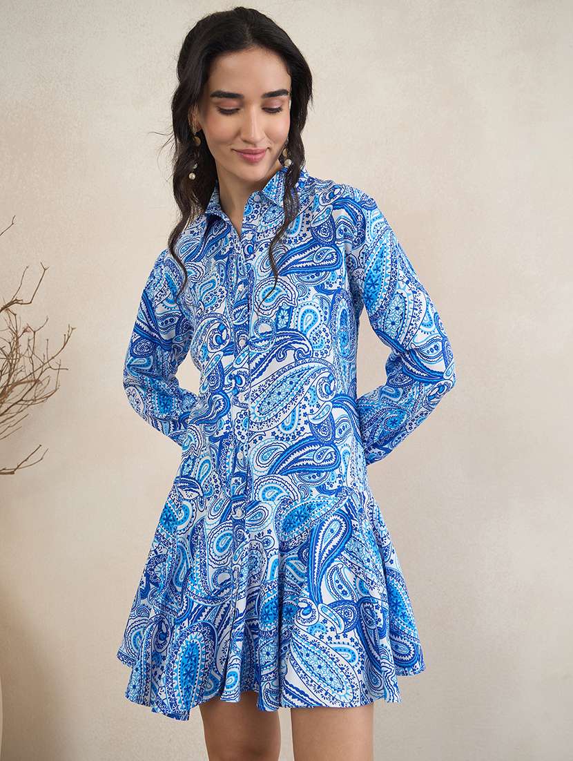 women printed long sleeves shirt dress - 22504986 -  Standard Image - 2