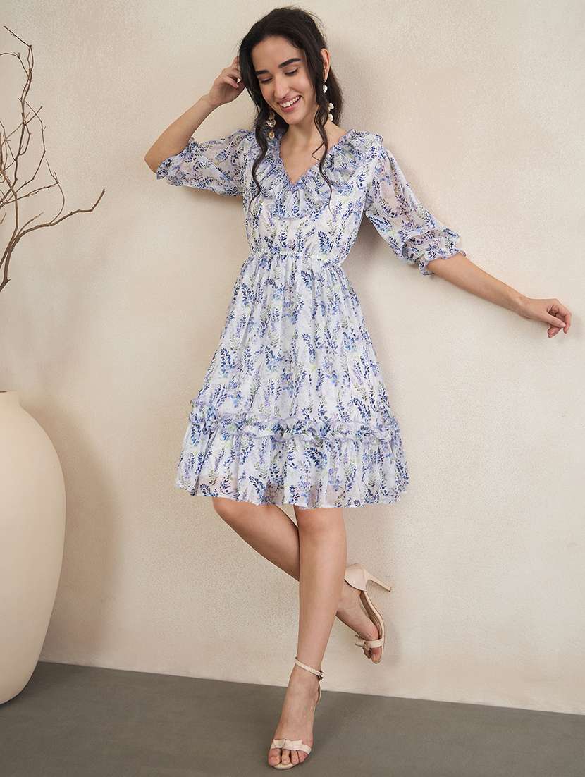 women printed v neck tiered dress - 22504987 -  Standard Image - 2